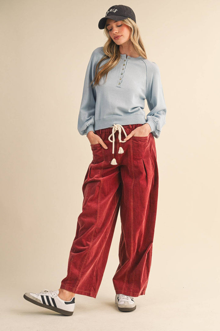 PUFF SLEEVE HENLEY SHELL BUTTON SWEATER MSW11237: IVORY / L send a bouquet- the best flower delivery