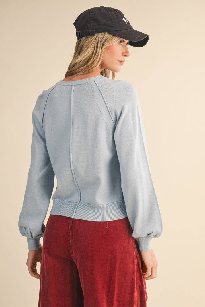 PUFF SLEEVE HENLEY SHELL BUTTON SWEATER MSW11237: IVORY / M send a bouquet- the best flower delivery