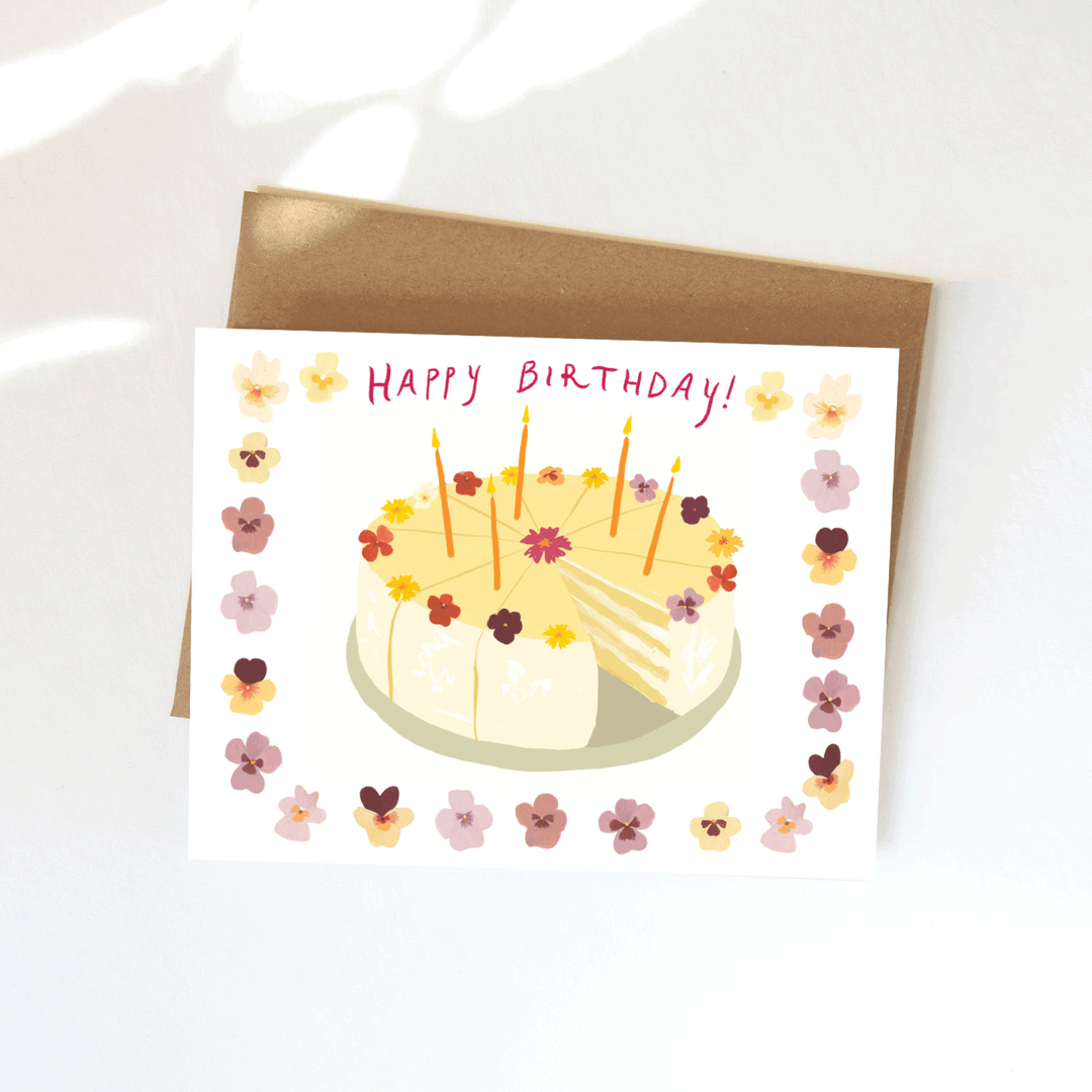 Red Pansies Birthday Cake Card send a bouquet- the best flower delivery
