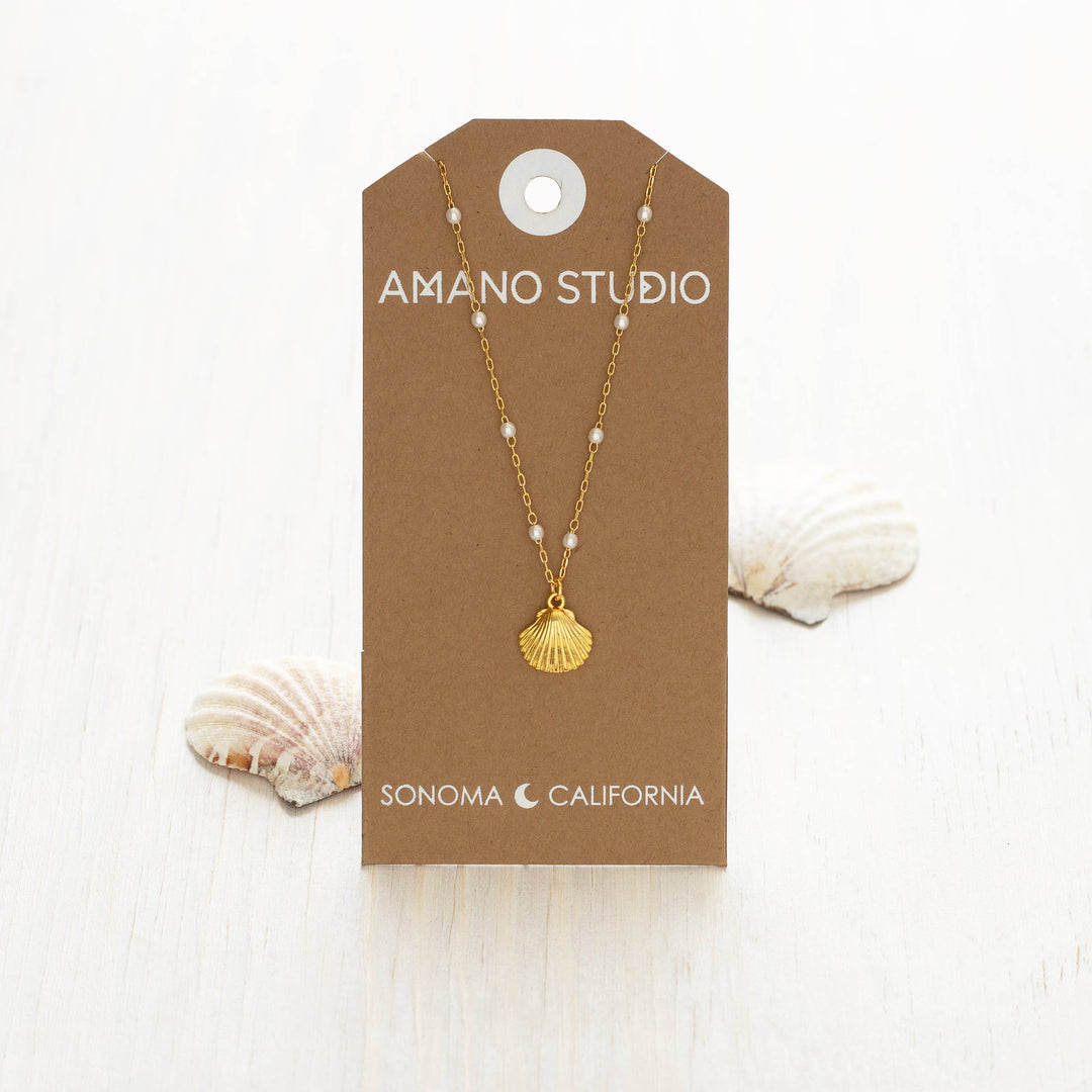 Scallop Shell and Pearl Station Chain Necklace send a bouquet- the best flower delivery