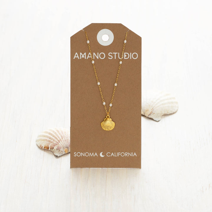 Scallop Shell and Pearl Station Chain Necklace send a bouquet- the best flower delivery