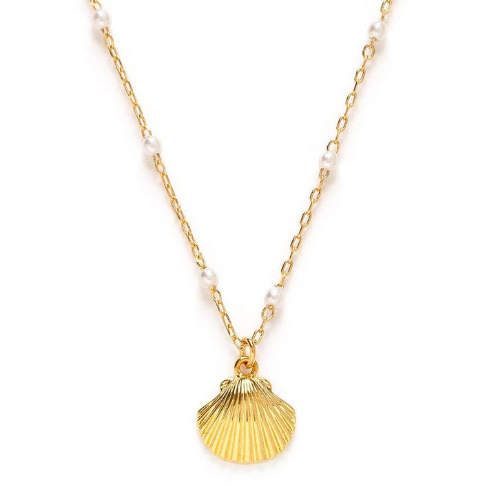 Scallop Shell and Pearl Station Chain Necklace send a bouquet- the best flower delivery