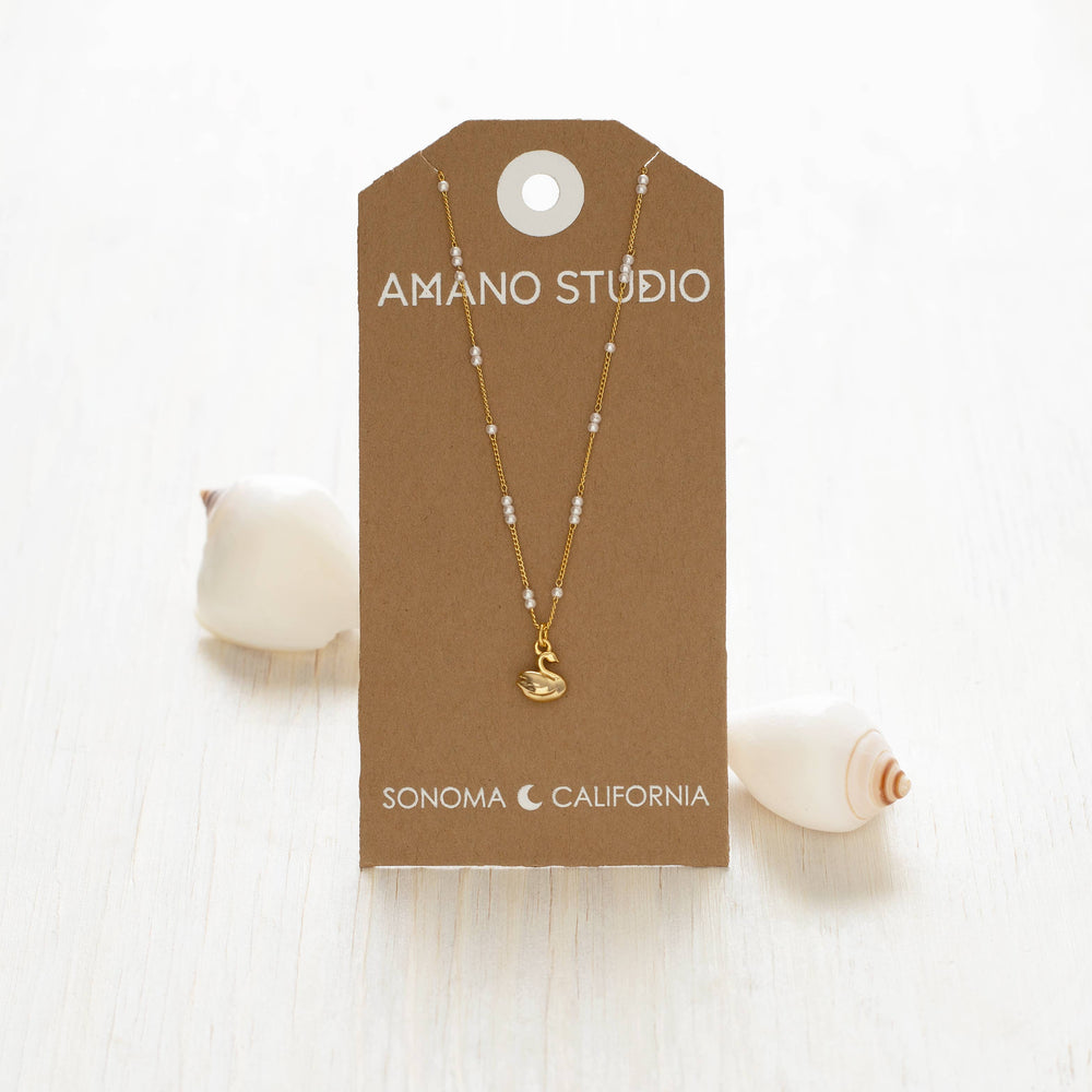 Tiny Swan Charm on Pearl Station Chain Necklace send a bouquet- the best flower delivery