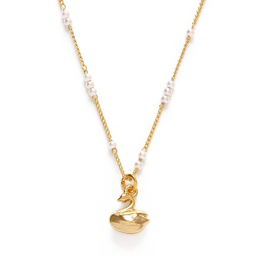Tiny Swan Charm on Pearl Station Chain Necklace send a bouquet- the best flower delivery