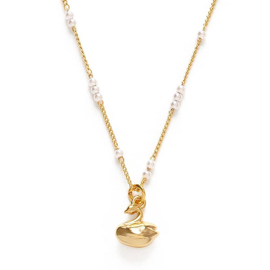 Tiny Swan Charm on Pearl Station Chain Necklace send a bouquet- the best flower delivery