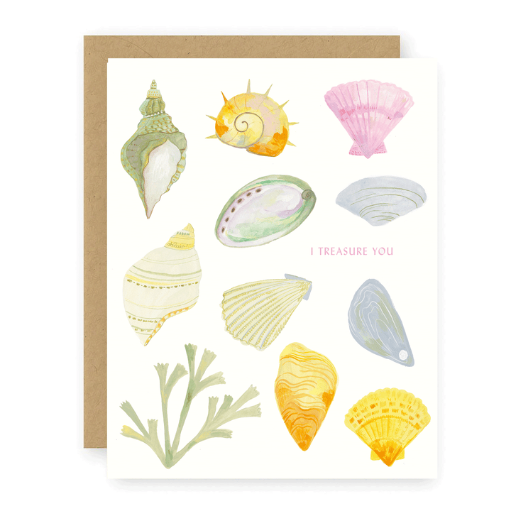 Treasure You Greeting Card - Seashells, Hand Painted, Ocean send a bouquet- the best flower delivery