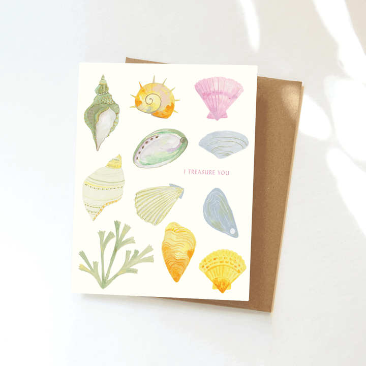 Treasure You Greeting Card - Seashells, Hand Painted, Ocean send a bouquet- the best flower delivery