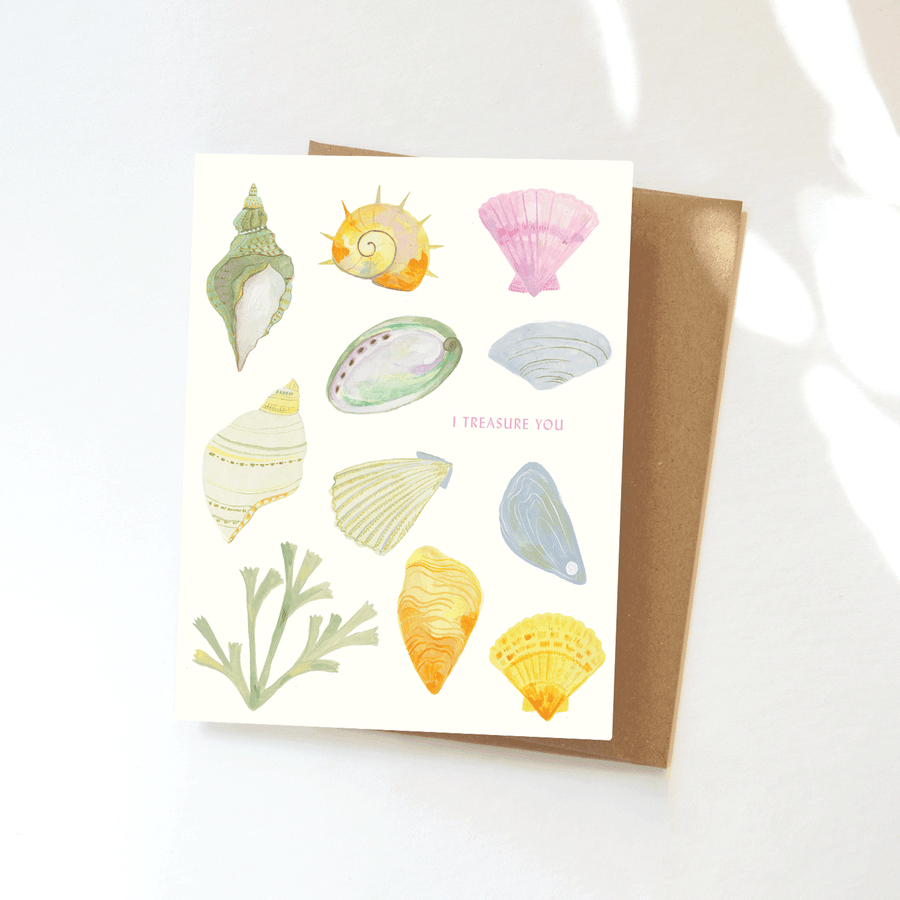 Treasure You Greeting Card - Seashells, Hand Painted, Ocean send a bouquet- the best flower delivery