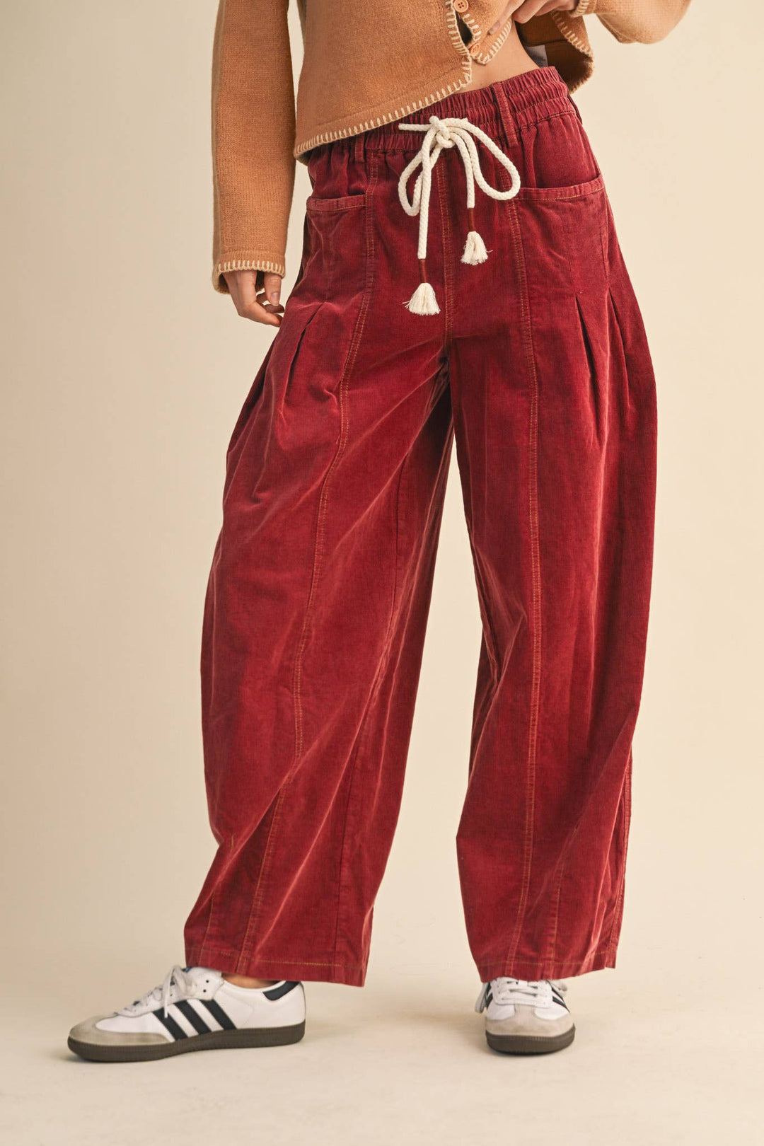 WASHED CORDUROY PLEATED BARREL PANTS MP4155: SQUASH / L send a bouquet- the best flower delivery