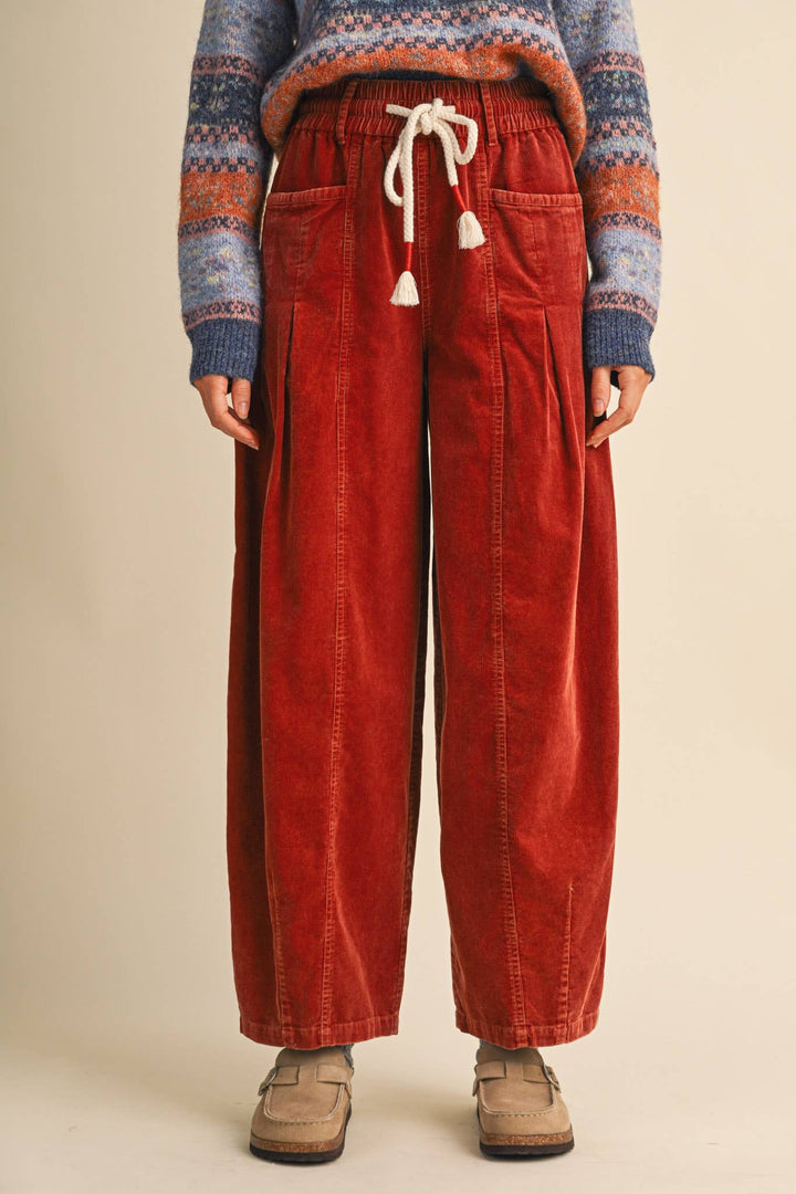 WASHED CORDUROY PLEATED BARREL PANTS MP4155: SQUASH / M send a bouquet- the best flower delivery