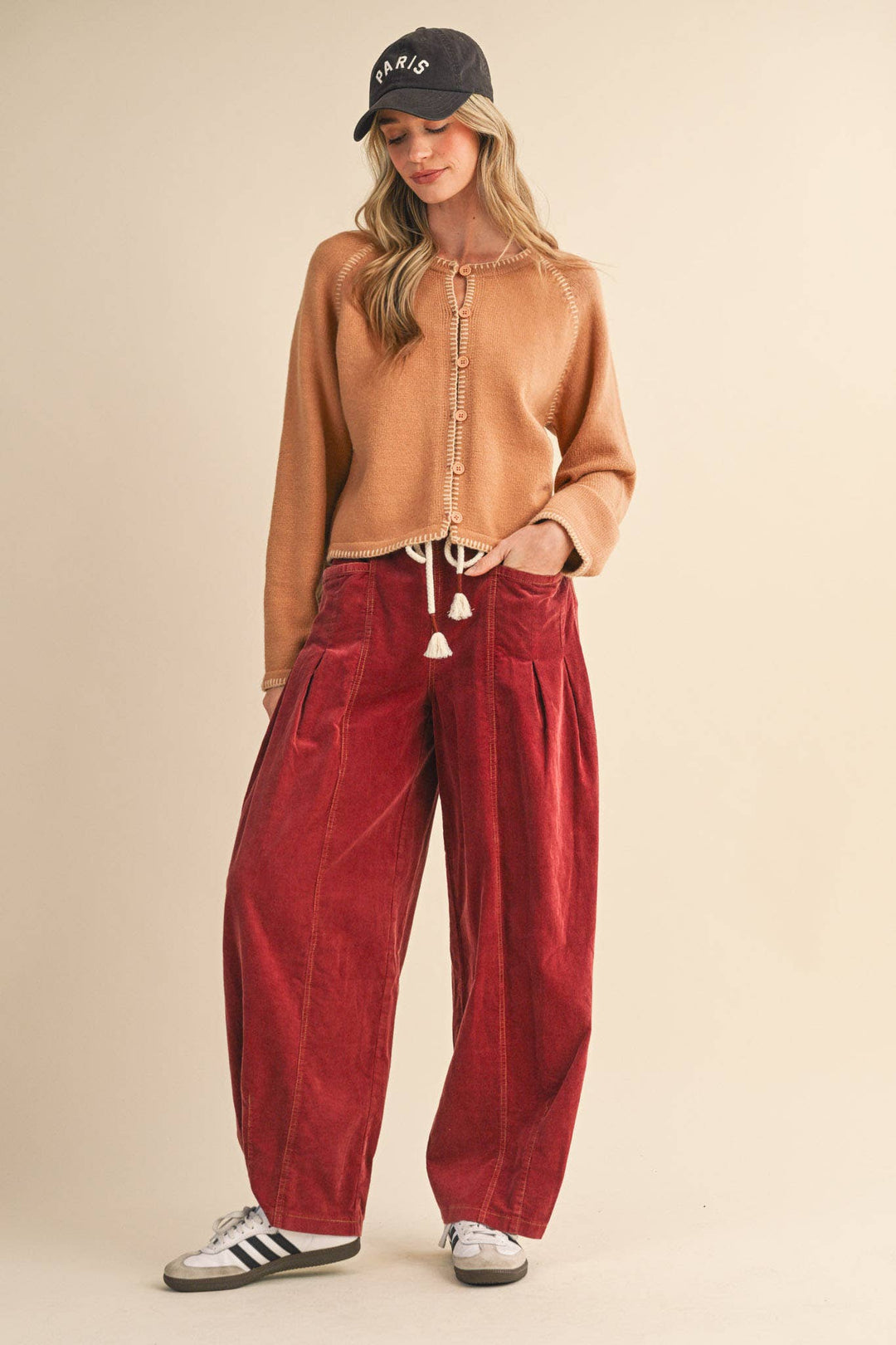 WASHED CORDUROY PLEATED BARREL PANTS MP4155: SQUASH / M send a bouquet- the best flower delivery