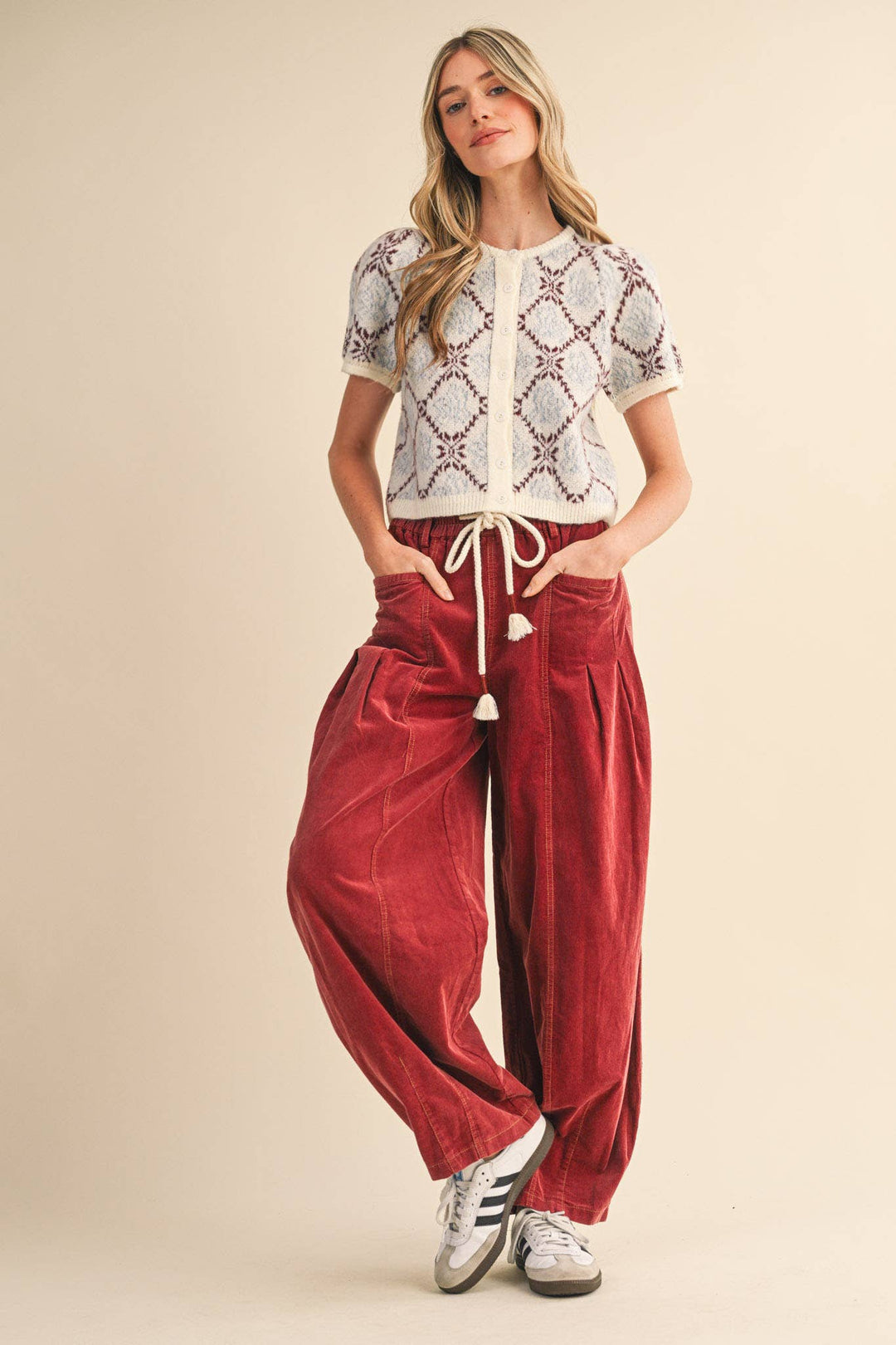 WASHED CORDUROY PLEATED BARREL PANTS MP4155: SQUASH / S send a bouquet- the best flower delivery