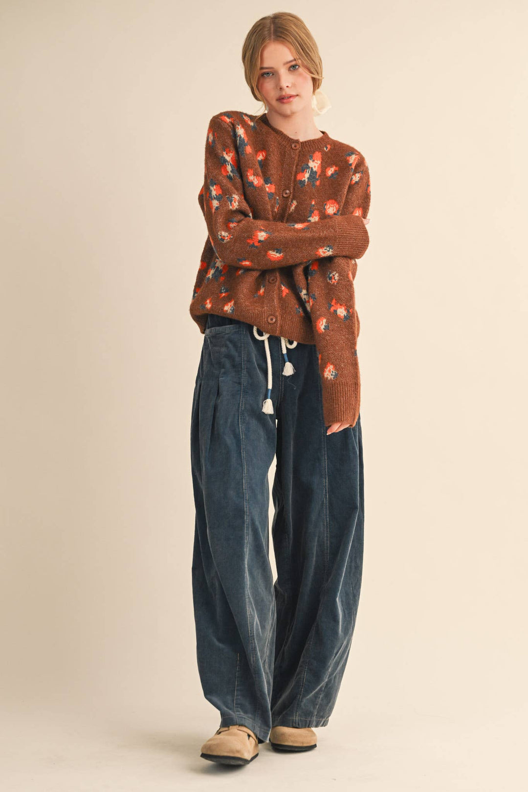 WASHED CORDUROY PLEATED BARREL PANTS MP4155: SQUASH / S send a bouquet- the best flower delivery