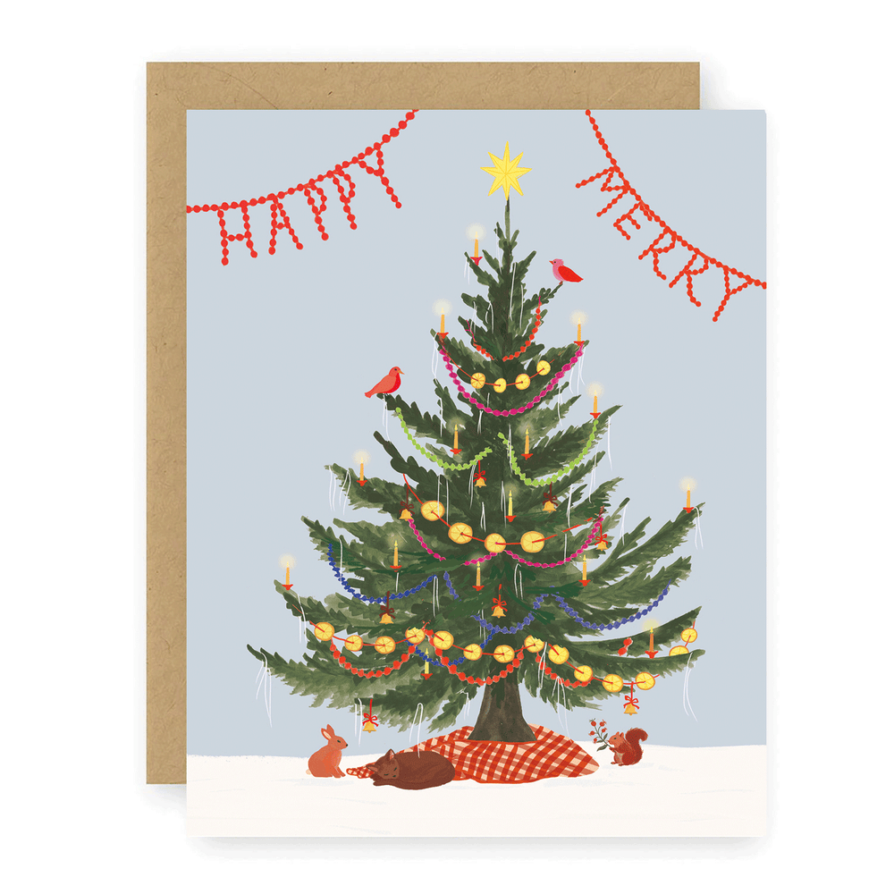 Yule Tree Greeting Card - Woodland Creatures Christmas Tree send a bouquet- the best flower delivery