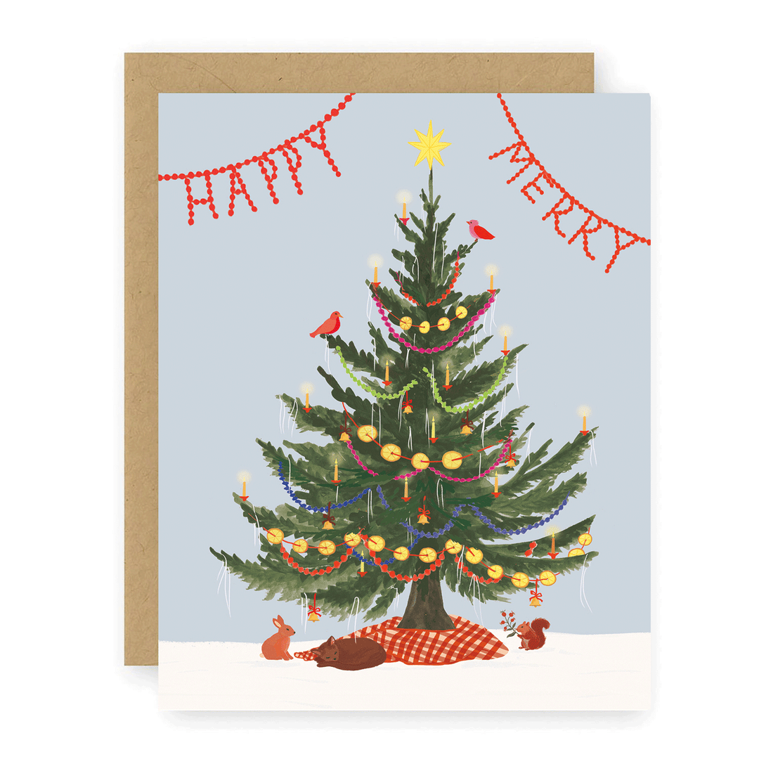 Yule Tree Greeting Card - Woodland Creatures Christmas Tree send a bouquet- the best flower delivery