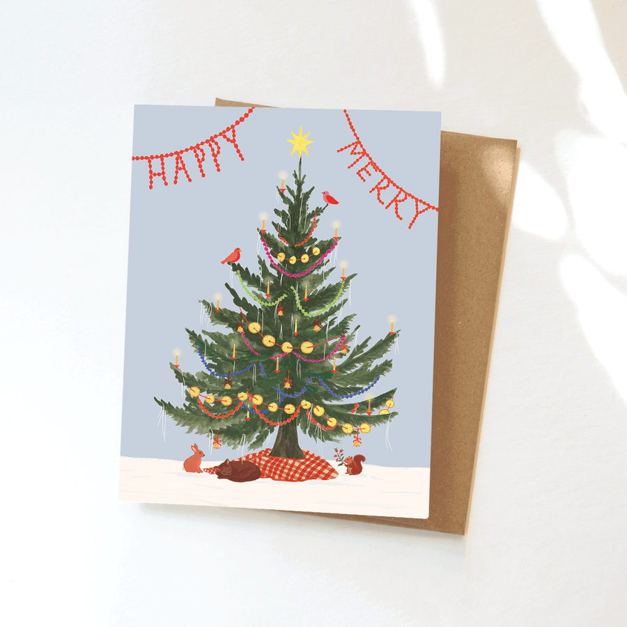 Yule Tree Greeting Card - Woodland Creatures Christmas Tree send a bouquet- the best flower delivery