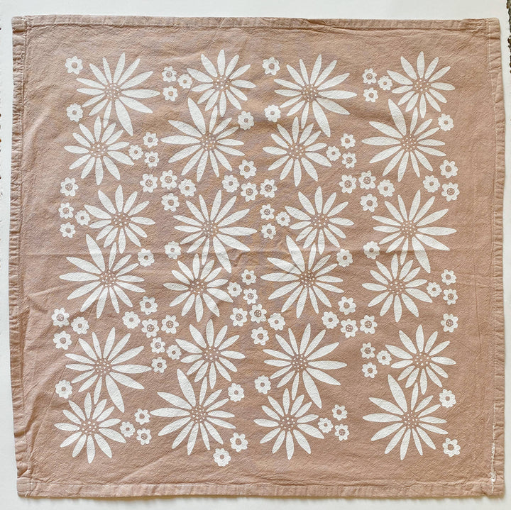 Julie Peach Fall Flowers on Taupe 20" Tea Towel - 100% Cotton
